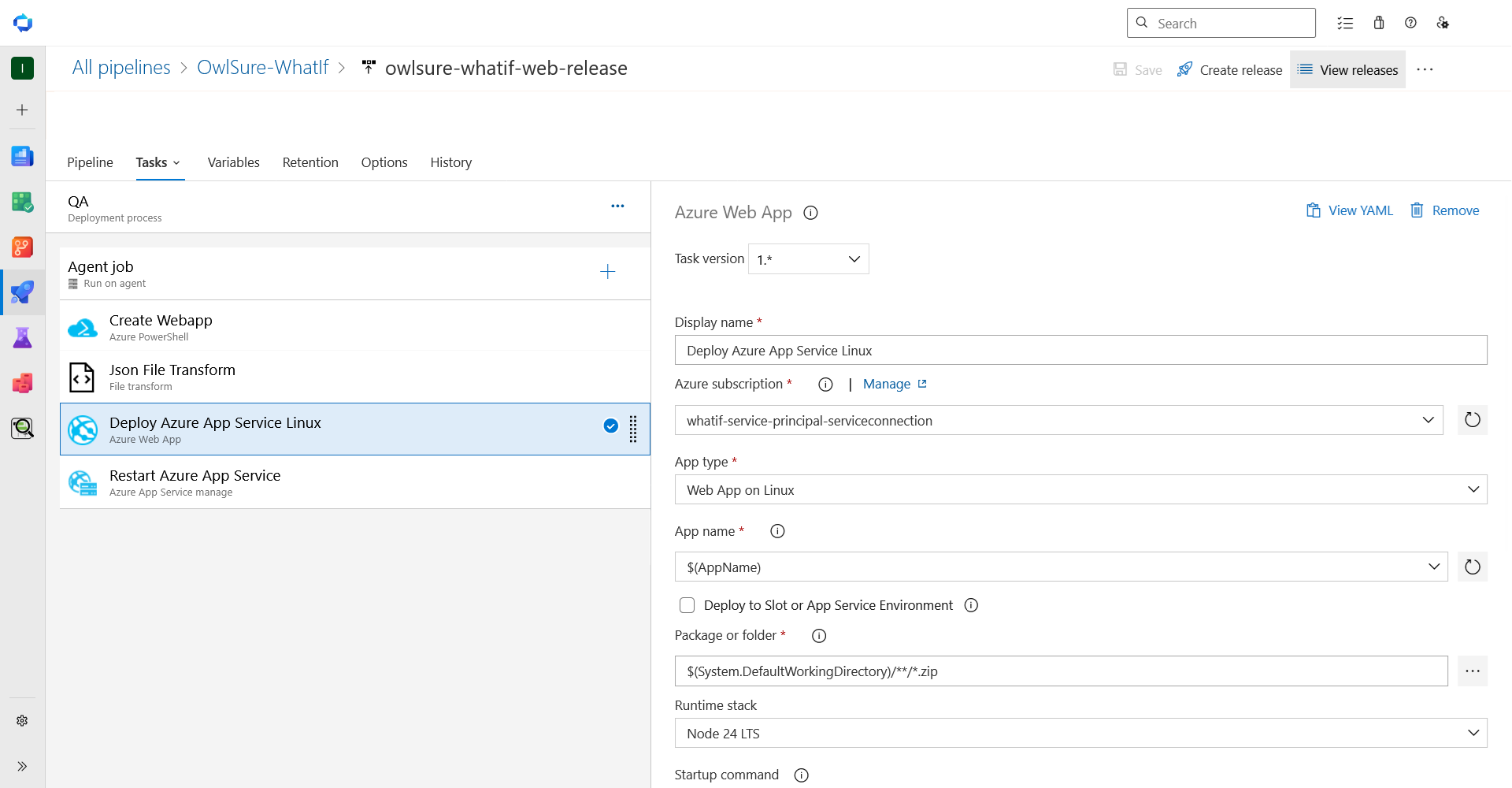 Deploy Azure App Service Linux task